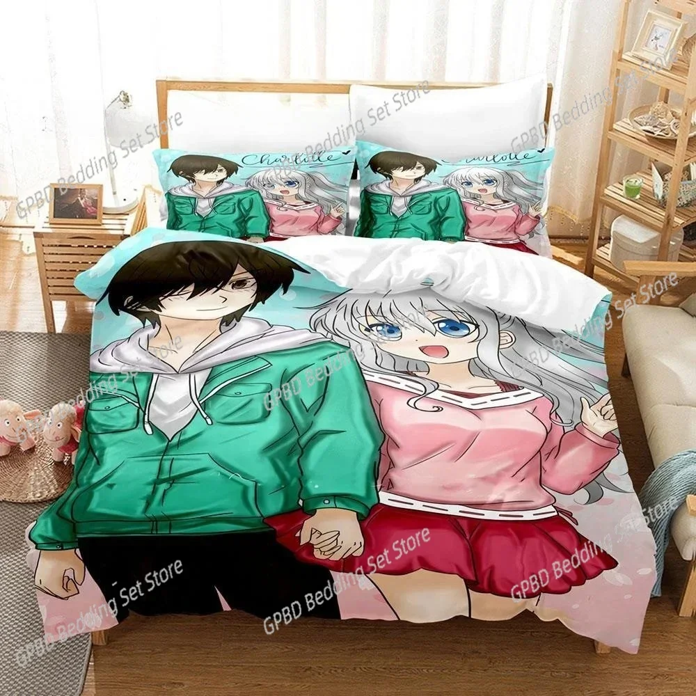 

Luxury New 3D Print Anime Kawaii Girls Charlotte Bedding Set Single Twin Full Queen King Size Bed Set Bedroom Duvetcover Sets