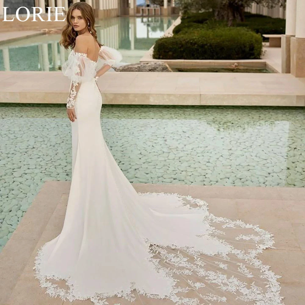 

LORIE Elegant Sweetheart Mermaid Strapless Wedding Dresses BOHO Open Back Detachable Puff Sleeves 2024 Lace Appliques Bride Gown