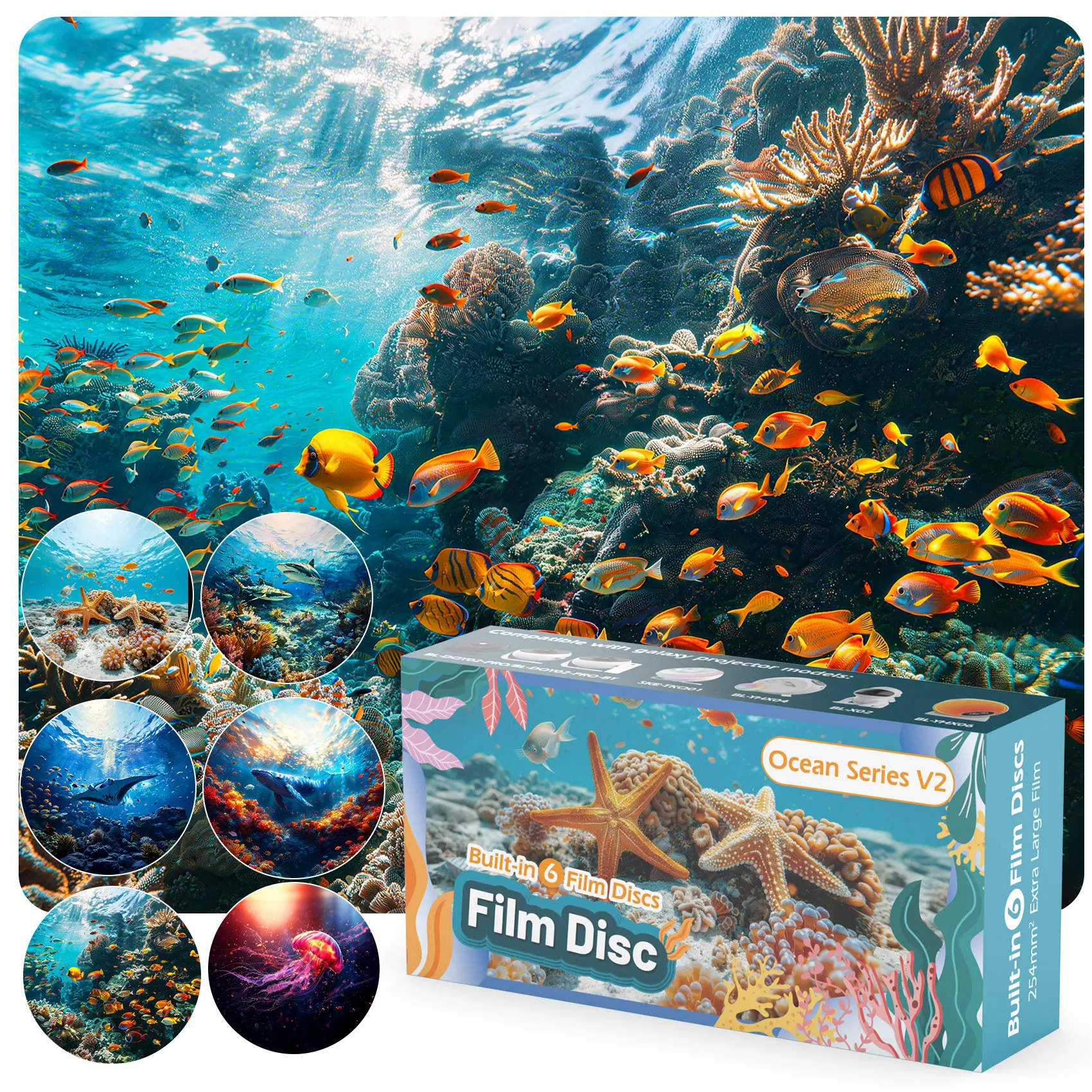 Galaxy Projector Pro Disc 6 Pack Ocean Themed Film Slides Planetarium Projector 5K HD Projector Slides (Device Not Included)