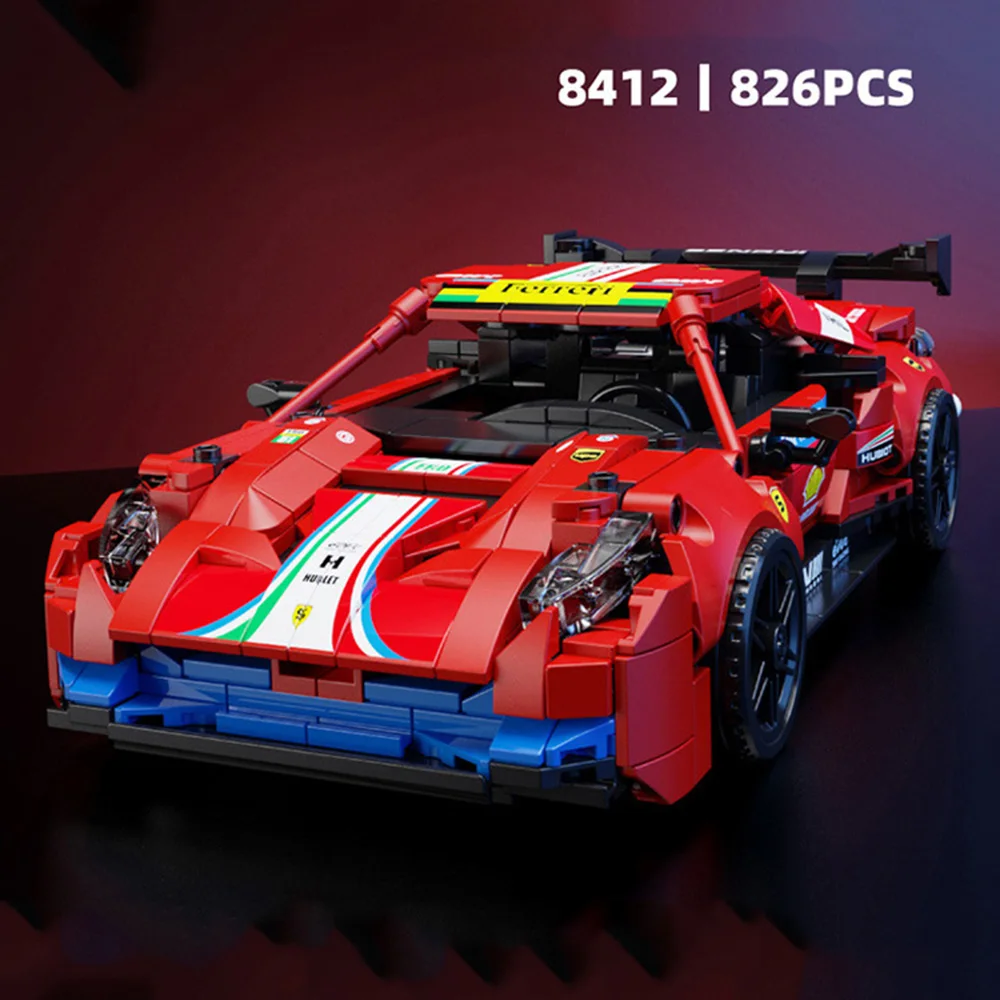 Technical Brick Italia Super Sport Car 1:18 Scale 488 Building Block Model Racing Pull Back Vehicle Supercar Toys Collection