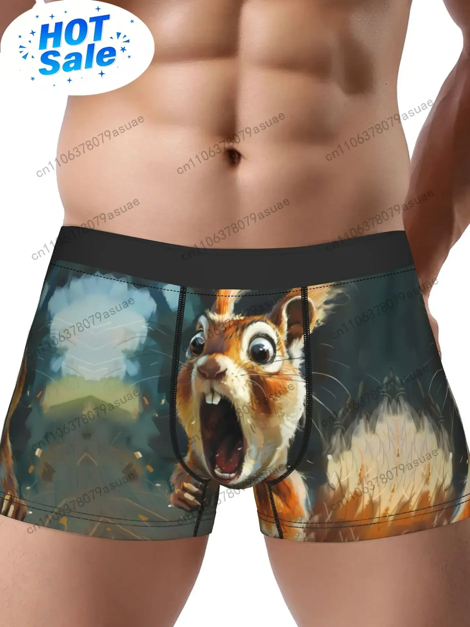Men's Squirrel Scream Boxer Briefs - Cute Squirrel Squirrel Scream Print Underwear Stretchy Breathable Casual Pants-l Black