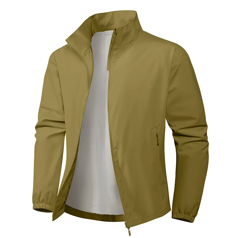 Men's Autumn Stand Collar Lightweight Jacket Casual Outdoor Sports Solid Color Breathable Fitness Running Streetwear Versatile 12