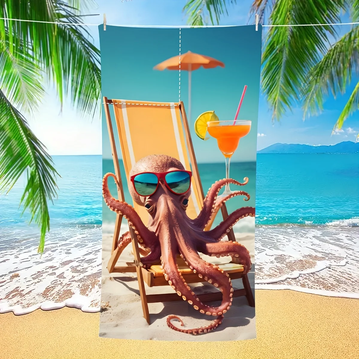 1-piece 2-in-1 foldable beach towel with printed design, integrated bath towel and beach towel, packable for storage, essential item for going to the beach