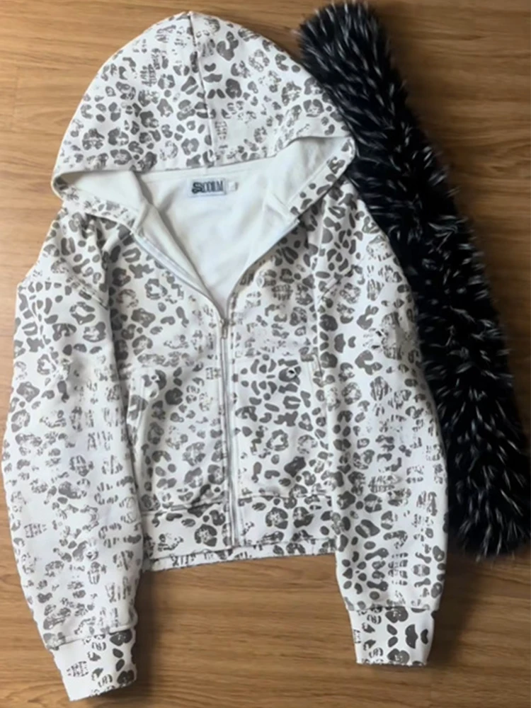 الخريف والشتاء جديد شارع العليا موضة Harajuku Ins العصرية الصوف طوق قلنسوة بسحاب 2000 خمر للجنسين ملابس Y2k #4