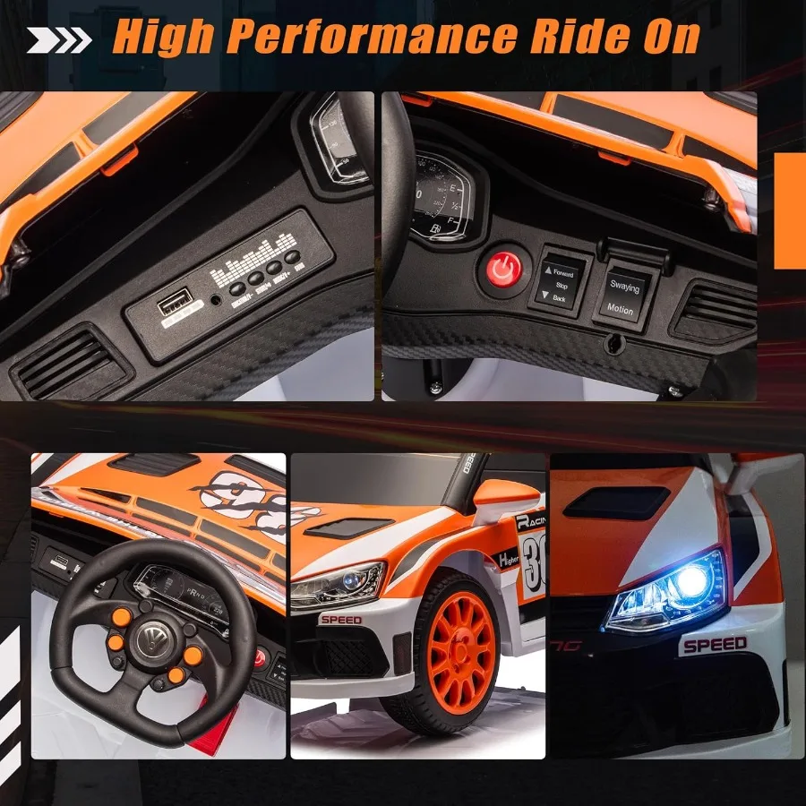 รถยนต์ไฟฟ้าสำหรับเด็กอายุ 3-8 ปี ขับเคลื่อนด้วยแบตเตอรี่ 12V พร้อมรีโมทคอนโทรลสำหรับผู้ปกครอง มอเตอร์ทรงพลัง 3 ระดับความเร็ว รถสปอร์ต