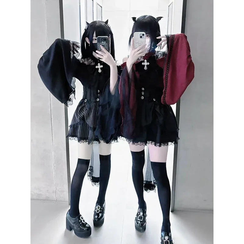 Kawaii Women Shirts Jirai Kei Lolita Y2K Cute Japanese Style Blouse Elegant Long Sleeve Sweet Tops Casual Aesthetic Shirt 2024
