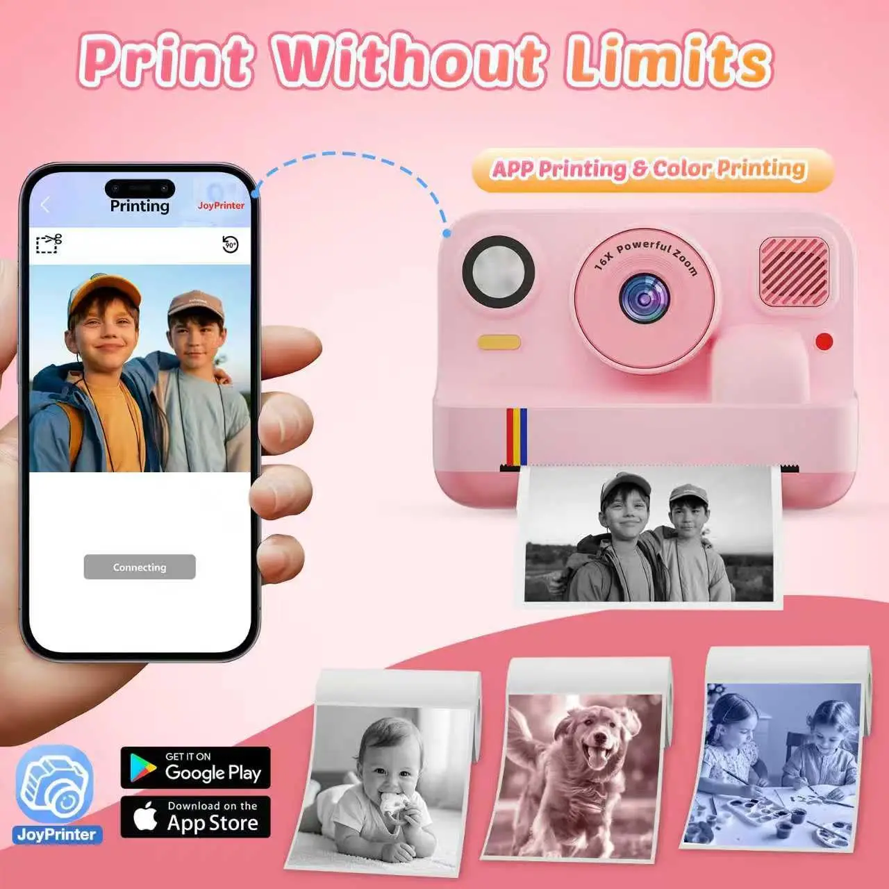 Instant Print Camera for Kids App Printing 1080P Video Dual-Lens Selfie Digital Camera Christmas Birthday Gifts Toddler Toy