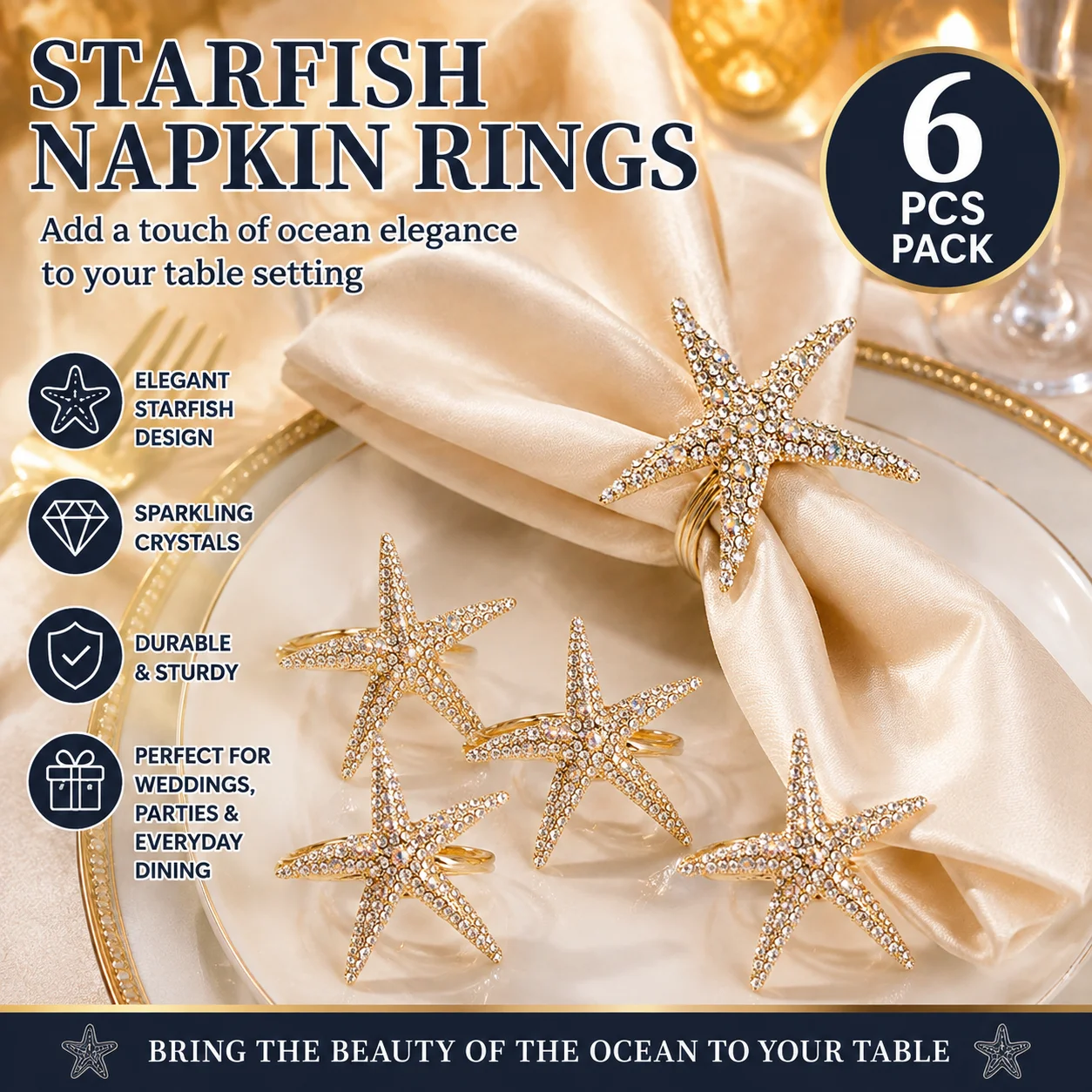 Wedding Hotel Table Setting Creative Starfish Napkin Ring Napkin Holder Party Decor Supplies and Gatherings Occasions