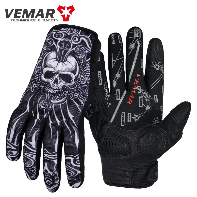 

Fashion Retro Motorcycle Gloves Built-in Shell Guard Motorcycle Full Finger Gloves Skull Pattern Classic Retro Riding Gloves