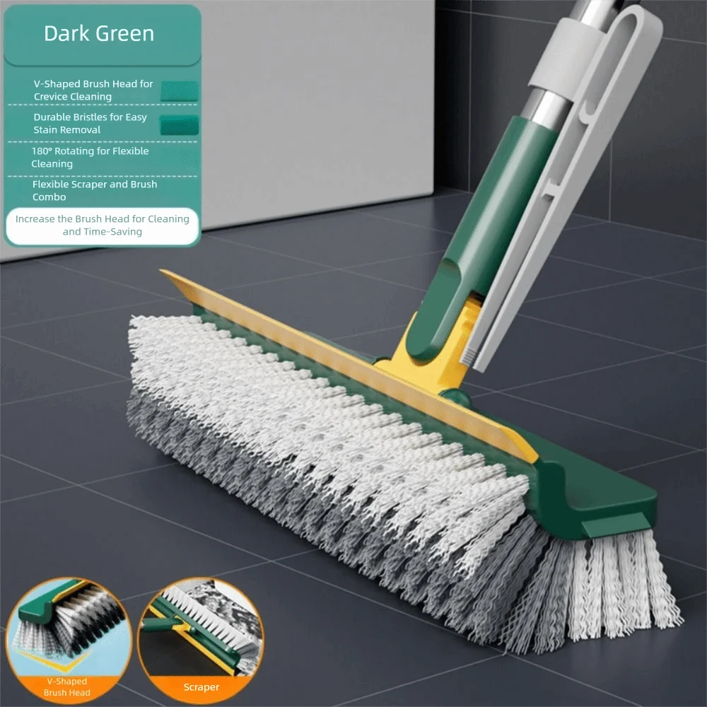 High Quality 5 in 1 Floor Scrub Brush Plastic Adjustable Broom Brush Stainless Steel Rotating Scraping Floor Toilet