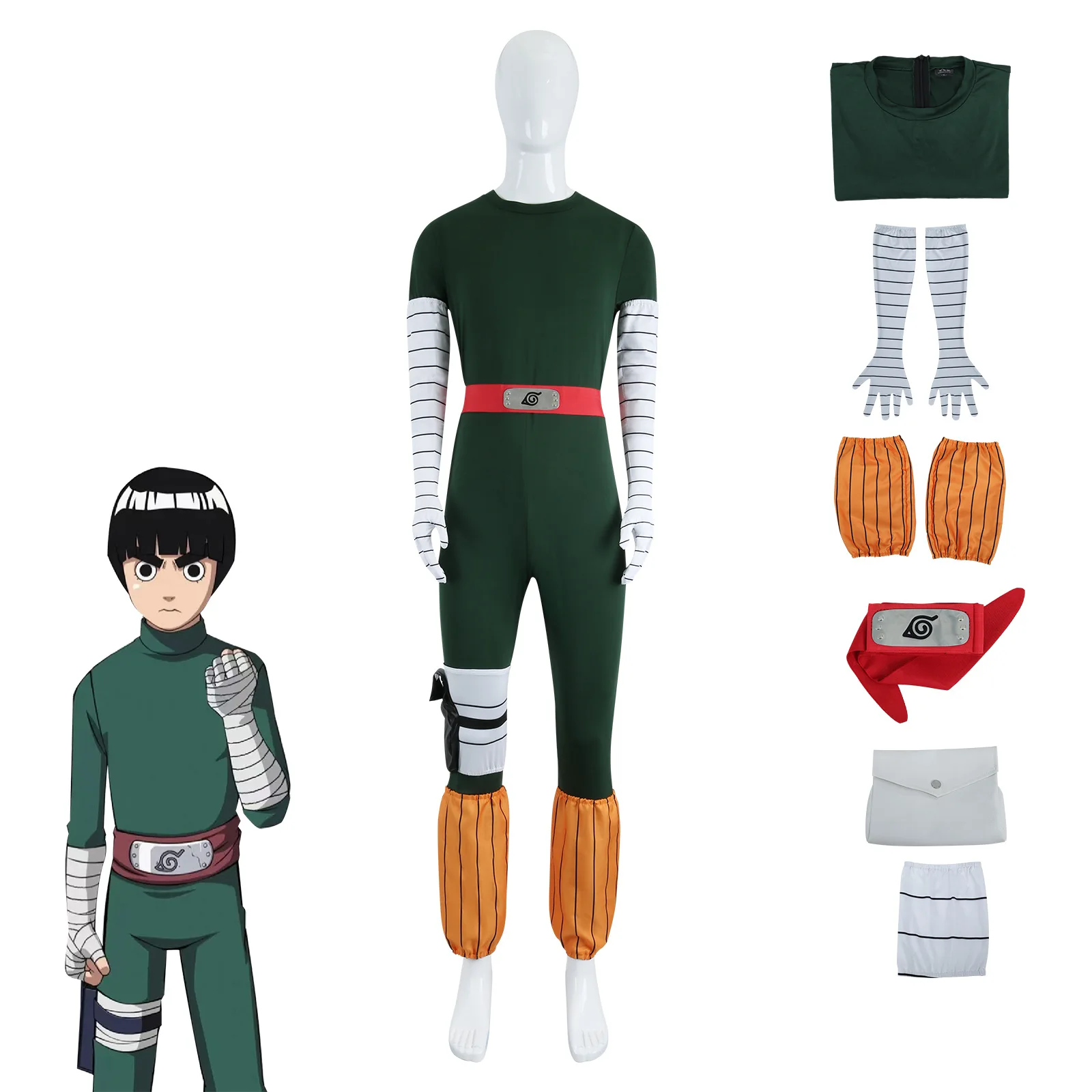 

Ninja Cosplay Costume, Konoha Lee Rock Lee Cosplay Eight Gates Night Kai, Kai Huang Anime Character Costume Set