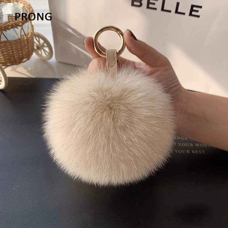 Real Fox Fur Pompoms Mini Cute Small Persimmon Keychains Women PlushFur Car Key Chain Bag Decoration Pendant Gift