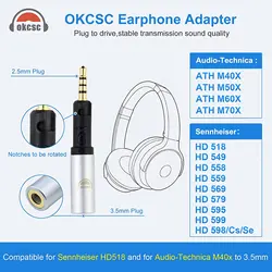 okcsc Audio Adapter for Technica ATH-M60X ATH-M70X Sennheiser HD599 HD595 Headphones to 3.5mm Cable 2.5mm to 3.5mm Converter