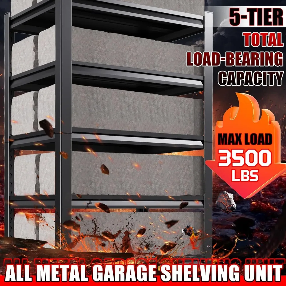 5段メタルガレージ棚、ヘビーデューティ棚3500ポンド耐荷重調整可能ガレージ棚、ユーティリティラック大型工業用棚