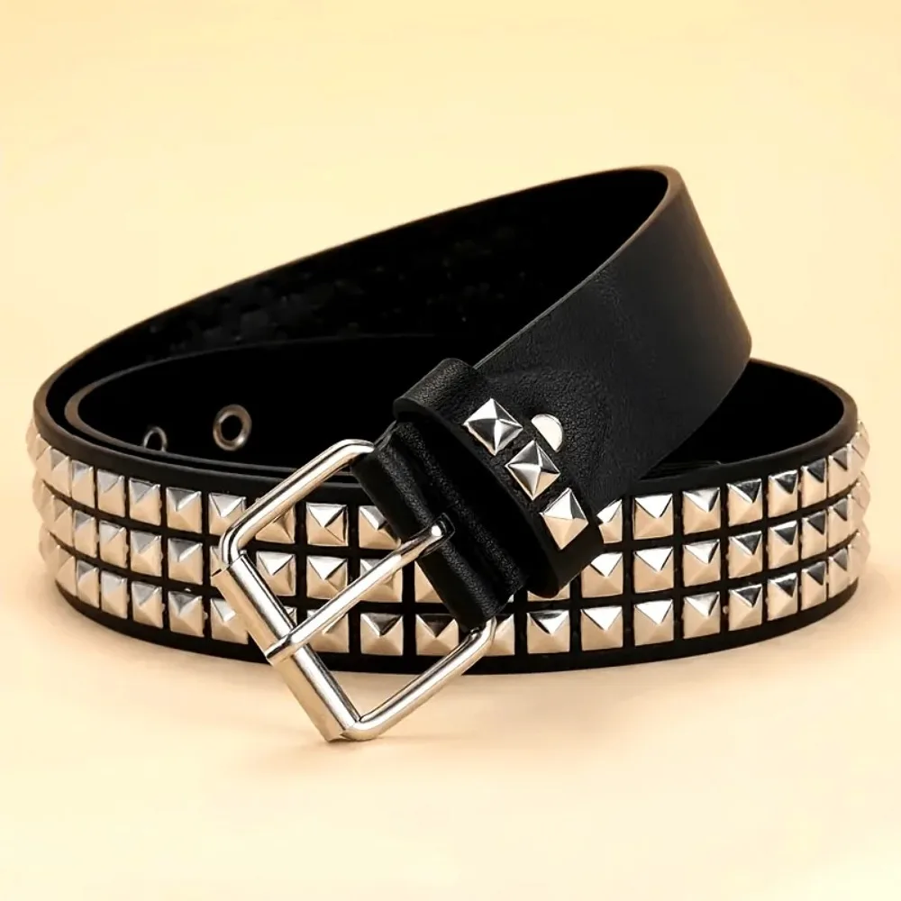 Punk style rivet belt set, equipped with stainless steel square buckle, male and female rivet decorat