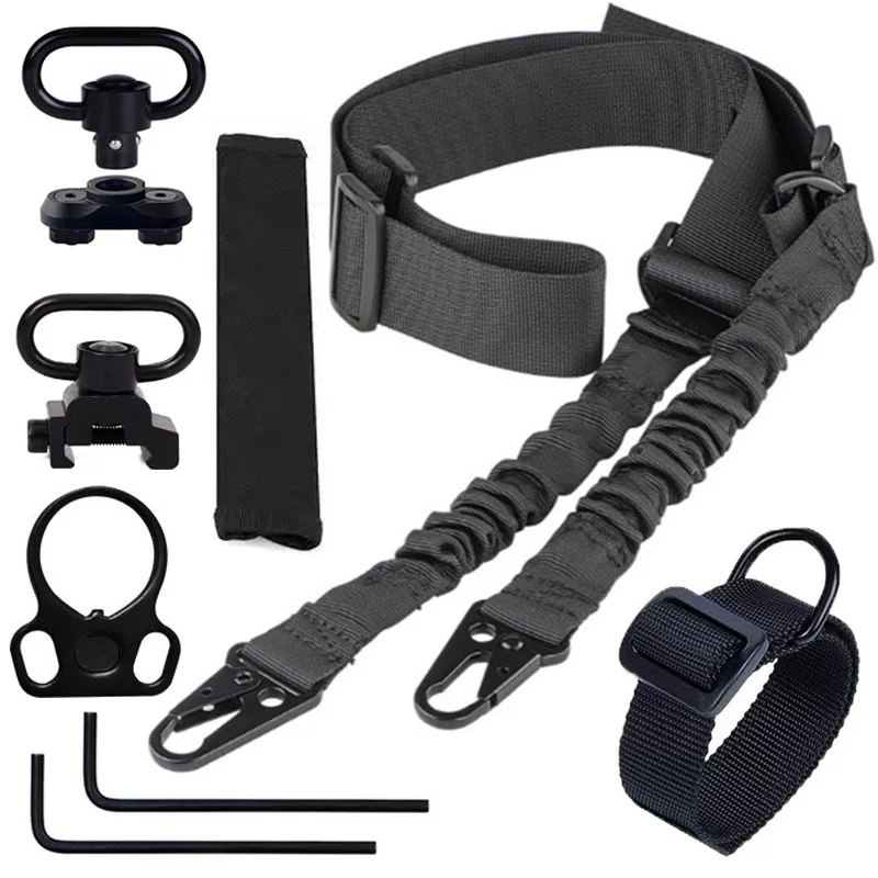 Nylon Tactical Sling Set With Metal Rings Multifunctional Adjustable Crossbody Strap For Hunting Outdoor Training Accessory