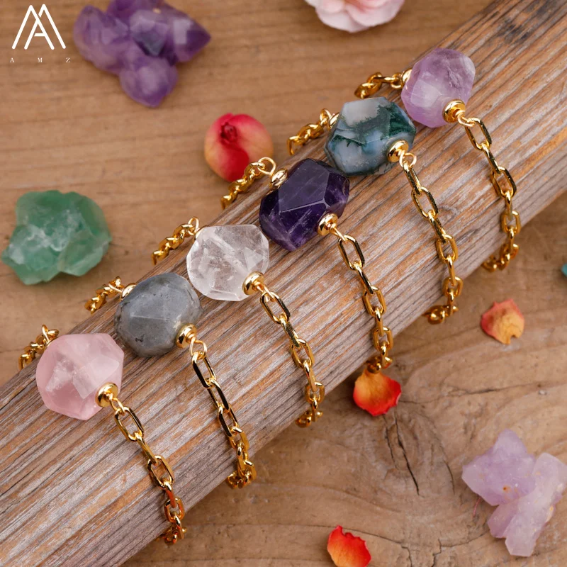 

High End Nugget Stone Beads Bracelet Women Genuine Gold Plated Chain Crystal Bracelet Simple Fashion Bracelet Jewelry Gifts