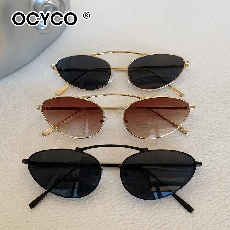 Sexy Cat Eye Sonnenbrille Frauen Luxus Marke Vintage Kleine Oval Punk Metall Rahmen Sonnenbrille Für Damen Retro Brillen Shades UV400