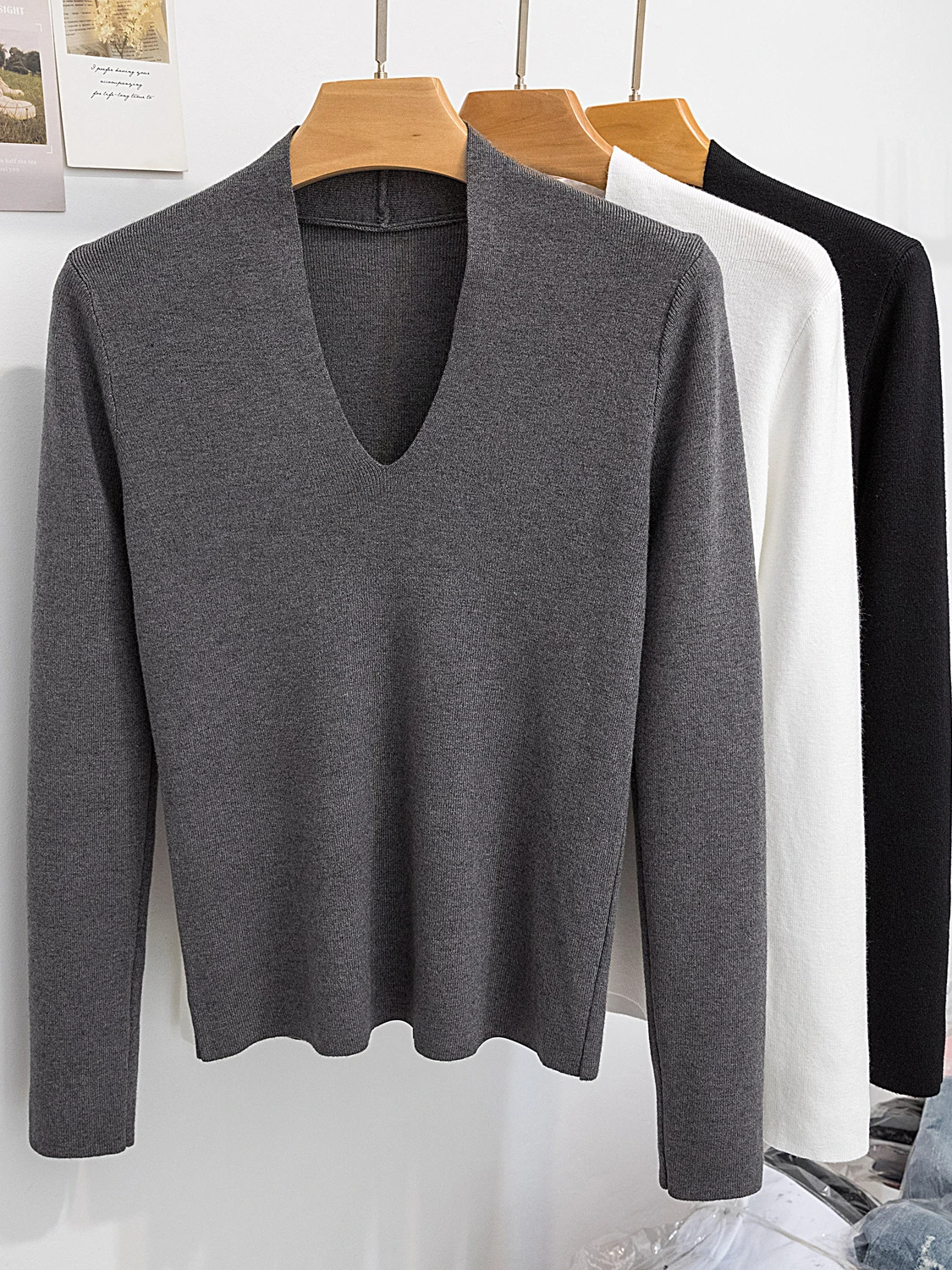 حجم كبير المرأة V-Ne تريكو سليم صالح طويل Sve قاعدة طبقة عادية Sle الخريف الشتاء جديد وصول ملابس داخلية تي شيرت