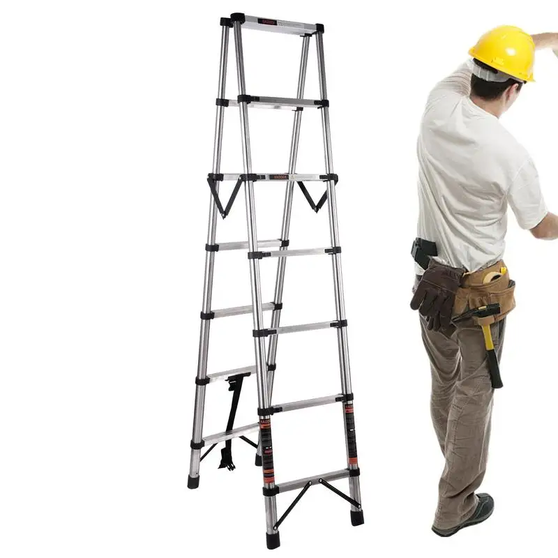 

Retractable Ladder Multi-Purpose Compact Ladder Heavy Duty Tall Indoor Ladder For Household Loft Home Balcony Outdoor Indoor Use