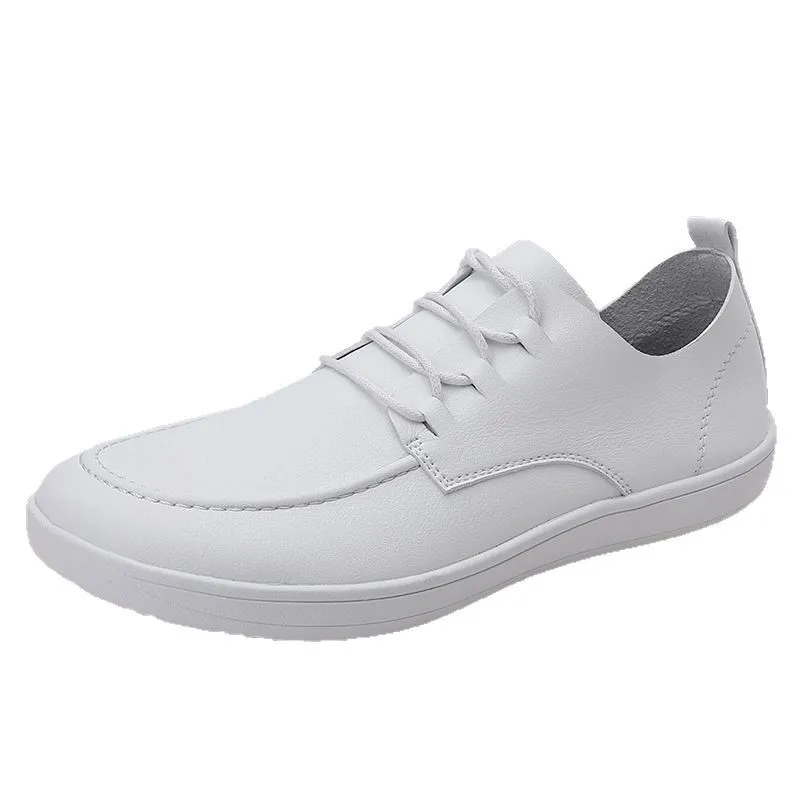

Mens Wide Barefoot Minimalist Leather Casual Sneakers Breathable Comfortable Walking Shoes in White Black for Stylish Daily Wear