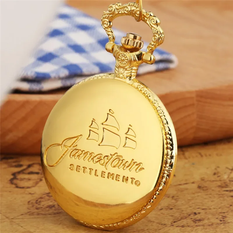 Vintage Golden Sailing Canvas Boat Men Women Quartz Analog Pocket Watch Full Hunter Arabic Numeral Necklace Pendant Chain Clock