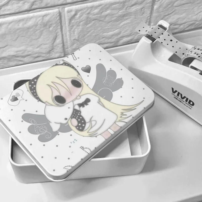 Harajuku Kawaii Anime Girl Metal Tin Lid Desktop Storage Case Kpop Photocard Sticker Jewelry Hair Clips Stationery Organizer
