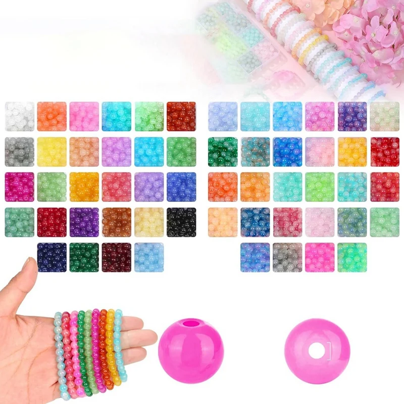 2800PC 6Mm Glass Beads For Bracelets, 56 Colors Crystal Beads For Jewelry Making, Bracelet Making And DIY Crafts