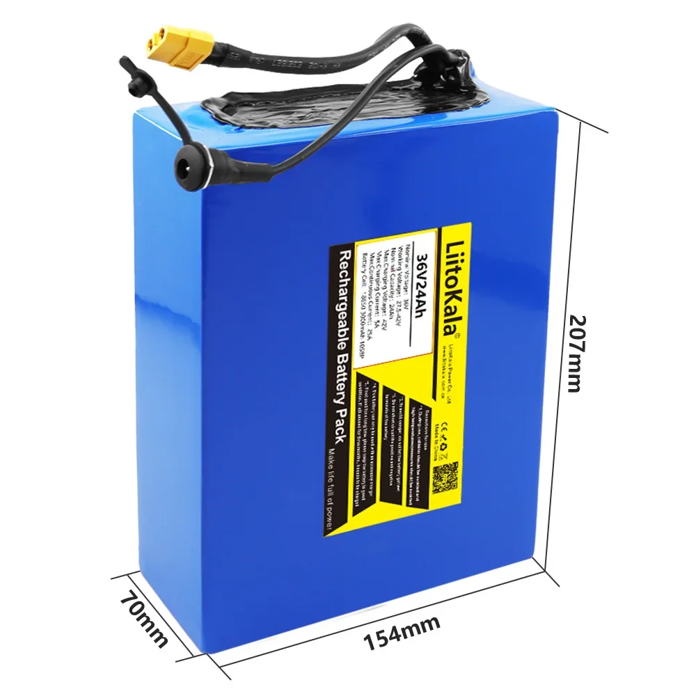 LiitoKala 36V24AhElectric Bike Battery Built in 20A BMS Lithium Battery Pack 36 Volt with 2A Charge Ebike Battery