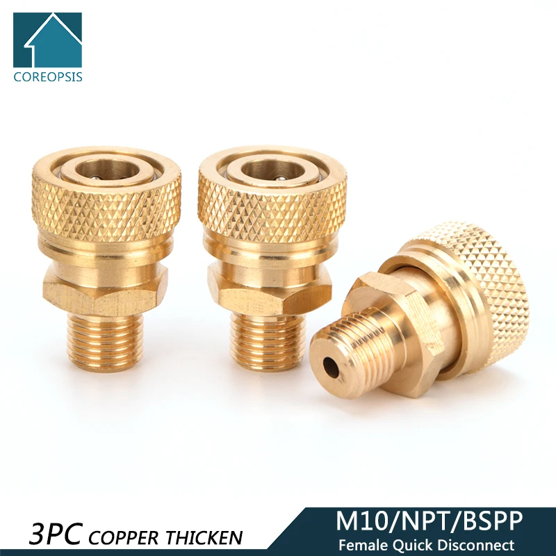 M10 Thread Quick Disconnect Release Air Refilling Adapter Coupler Sockets NPT BSPP Copper Quick Connect Couplings Fittings3pcs