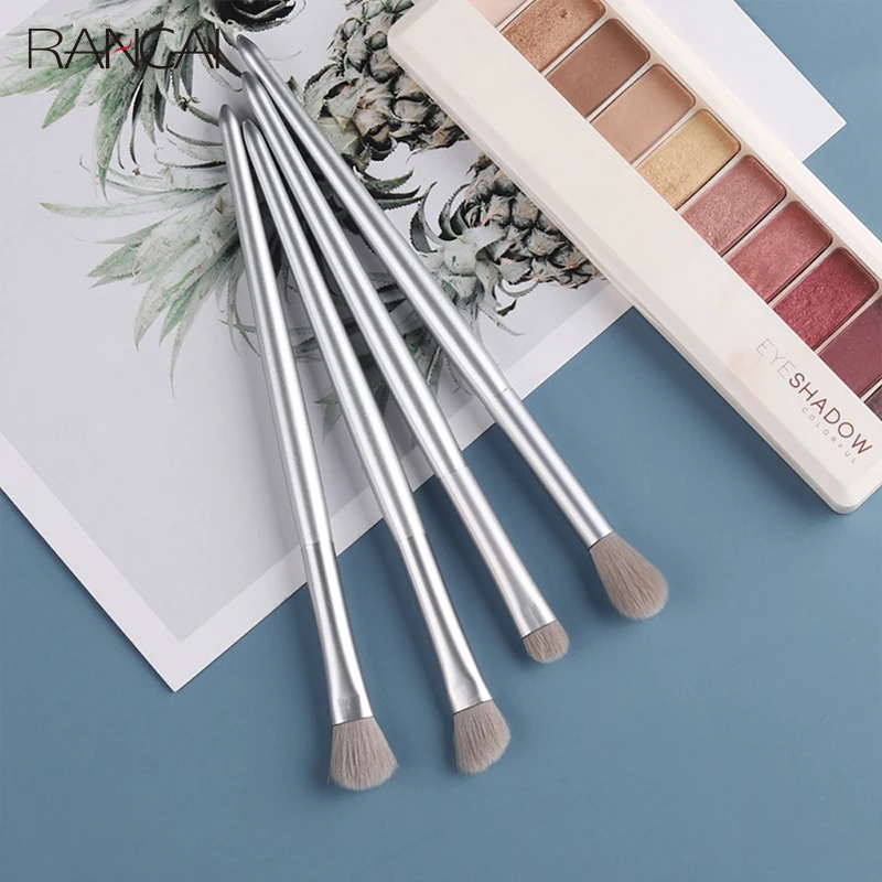 Makeup Brushes 4 Pcs Eye Brush Set Silver Portable Cosmetics Eye Shadow Concealer Blending Noseshadow Detail Make Up Tool