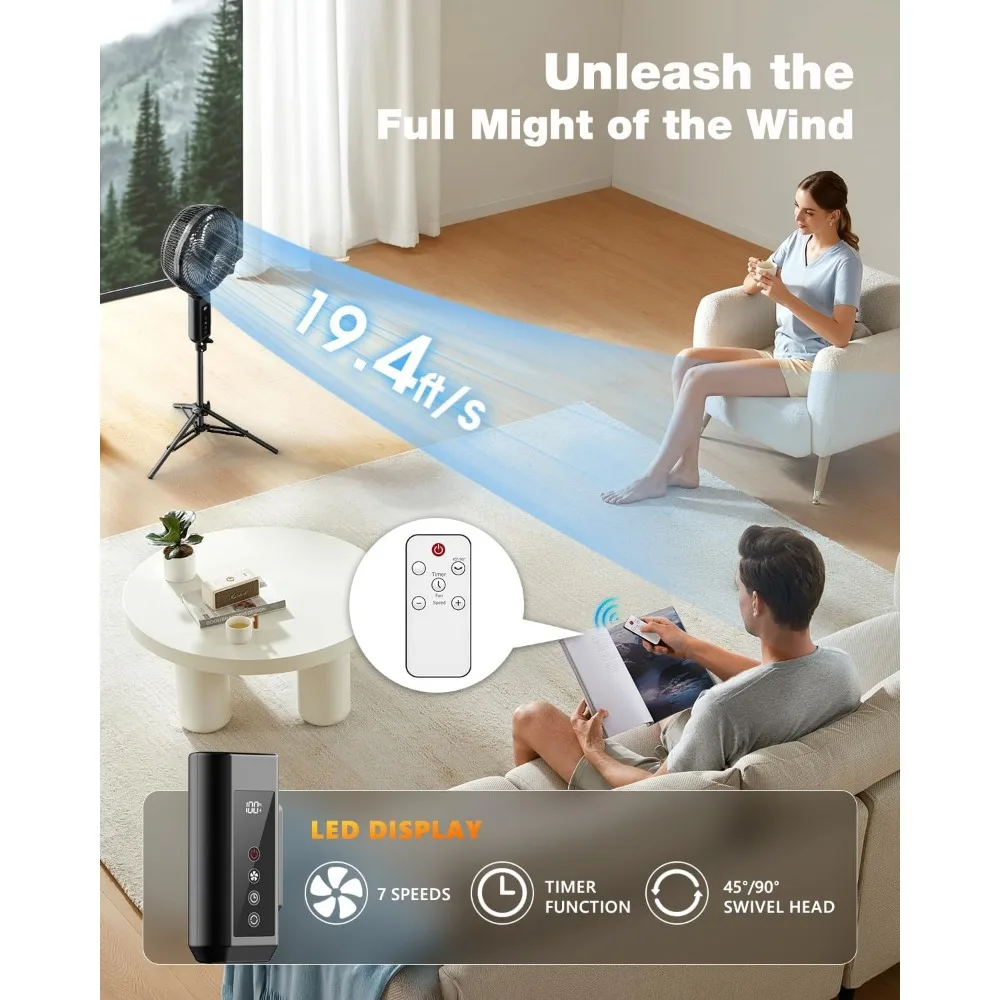 مراوح رذاذ خارجية بقدرة 20000 مللي أمبير في الساعة للباحات الخارجية، وقاعدة 12 بوصة ومراوح متأرجحة على سطح الطاولة مع مجموعة رذاذ مروحة، قابلة لإعادة الشحن
