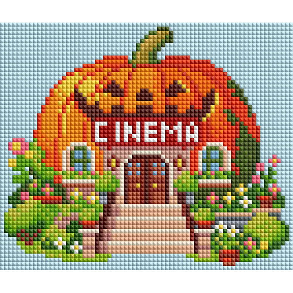 Minigem ® : Pumpkin Cinema 7" x 6" 5D DIY Kit de pintura de diamante cuadrado de resina - Mosaico caprichoso con temática de Halloween para decoración del hogar