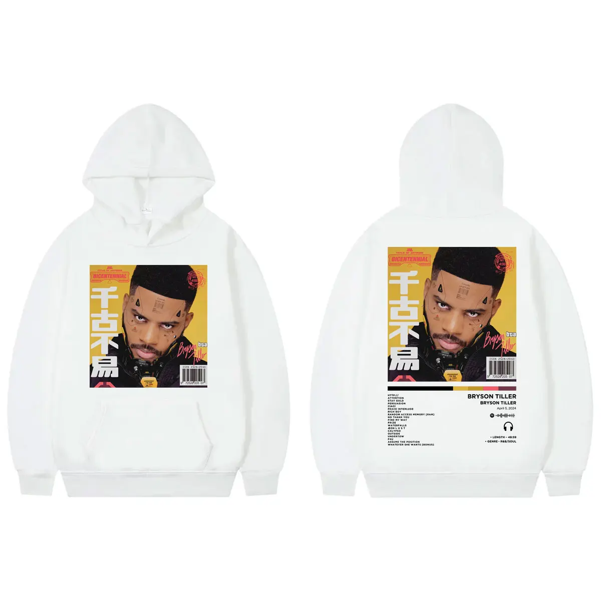 Rapper Bryson Tiller Album Double Sided Print Hoodie Men Women Fashion Y2k Oversized Pullovers Hip Hop Trend Hooded Sweatshirts