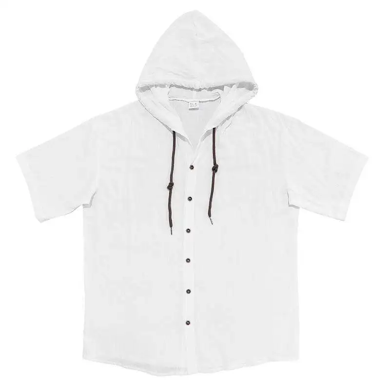 

Men's Cotton Linen Casual ort Sve Hooded irt Button Front Open Cardigan Beach T-irt Faionable And Comfortable Summ...