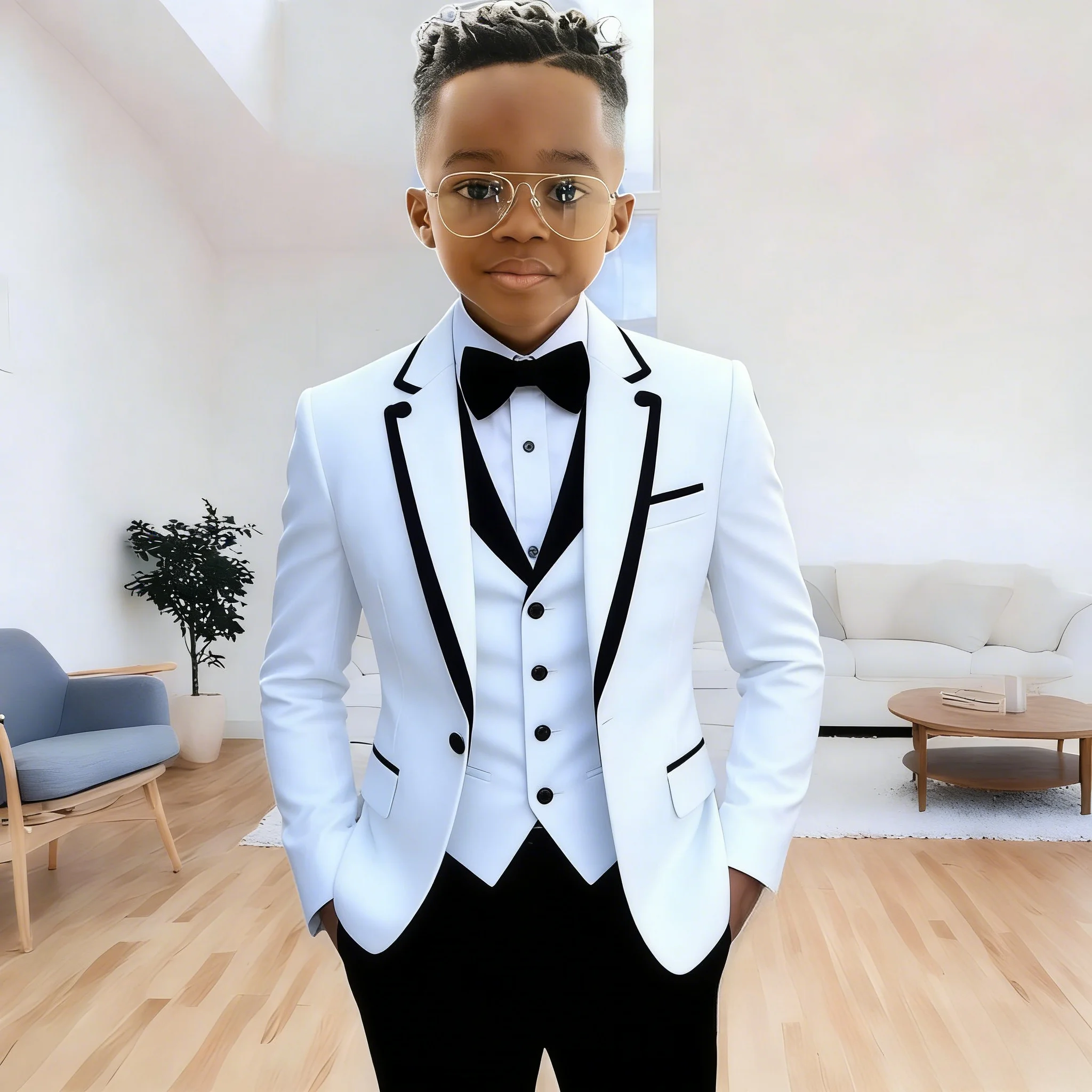 Fashion Formal Wear Suits For Boy (Jacket+Pants+Vest) Notched Lapel 3 Pieces Kids Flower Boys Wedding Party Dress Blazer Sets