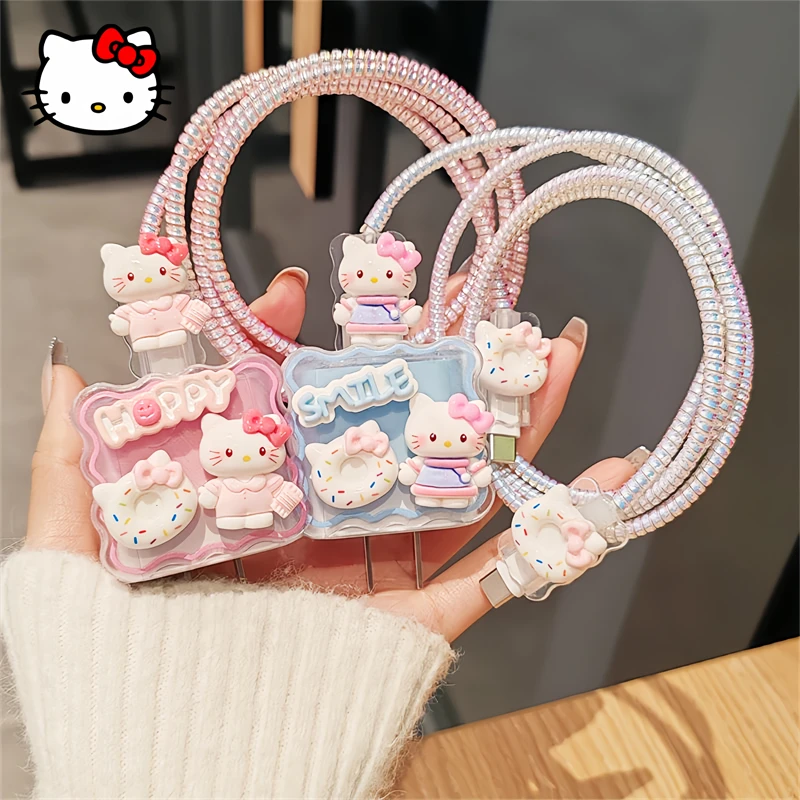 

New Sanrio HelloKitty Charger Box Kawaii Anime 20W Anti Fall and Anti Break Charger Set For iPhone 15 14 ProMax Accessories Gift