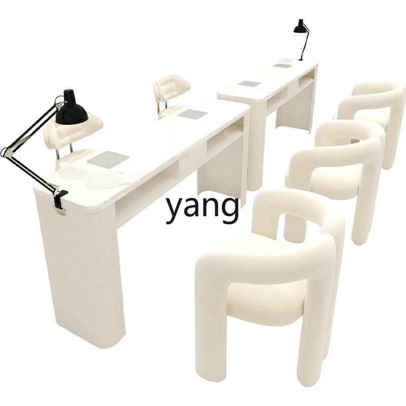 LMM Cream Style Nail Art Table and Chair Set with Vacuum Cleaner Socket Marble