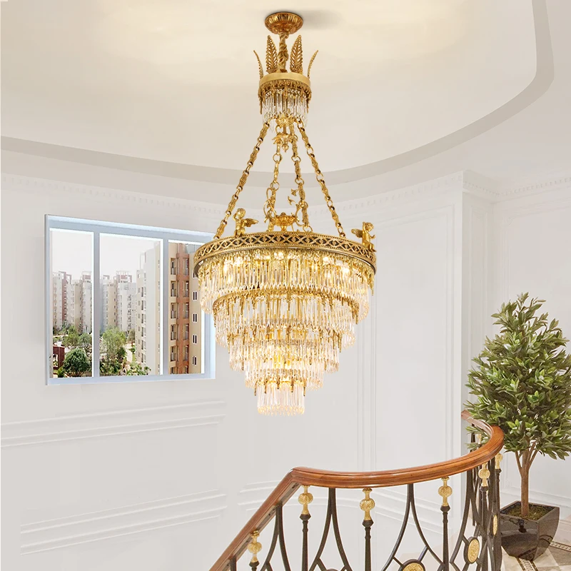 DINGFAN Crystal And Golden Brass Post-Modern Chandelier Classical Unique Pendant Lamps For Living Room And Hotel