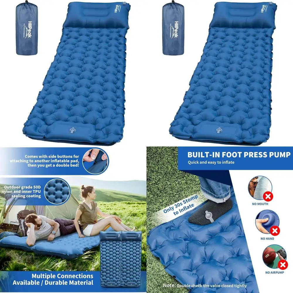 

Ультралегкий надувной коврик для кемпинга с ножным насосом и подушкой, компактный надувной матрас для активного отдыха на природе