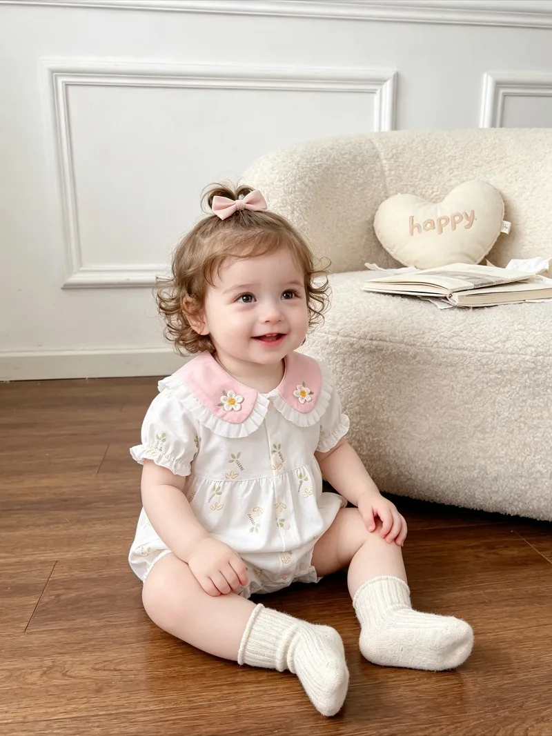 Summer New Baby Jumpsuit Baby Girl Short Sleeved Hoodie 0-2 Year Old Children's Thin Onesie Crawling Suit Bodysuits & One-Pieces
