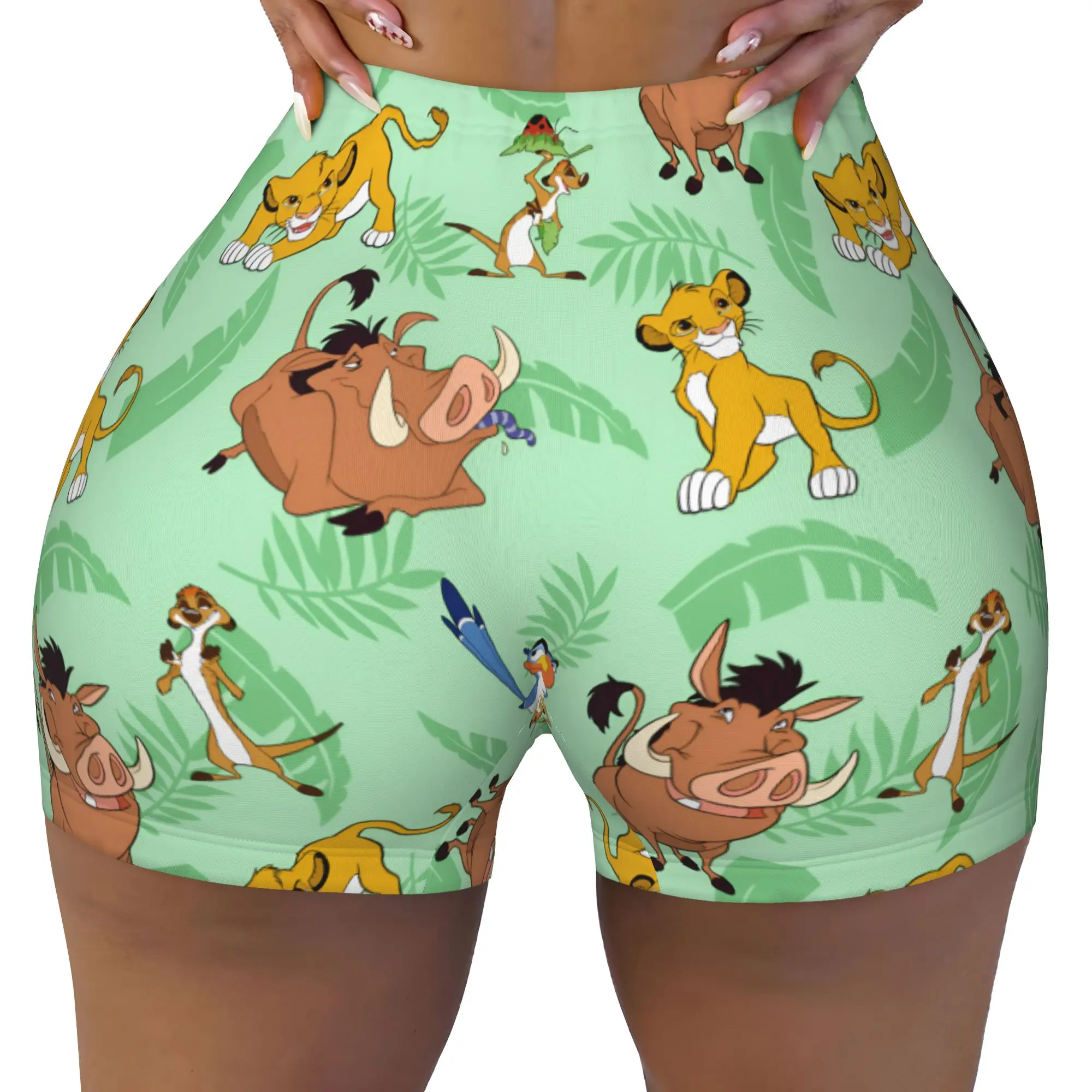 Custom Liones Anime Kinges Gym Biker Running Shorts Women Hakuna Matata Simba Workout Yoga Shorts