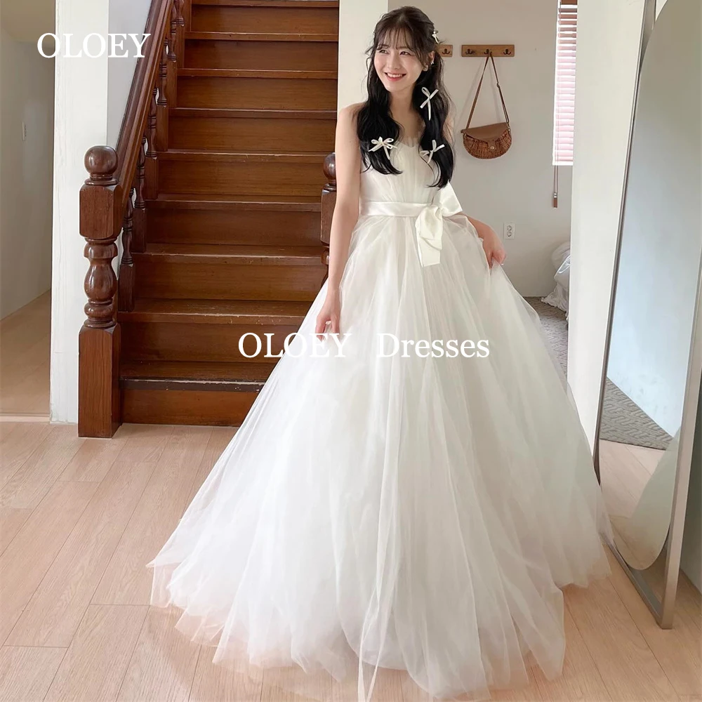 

OLOEY 2025 Simple A Line Wedding Dresses Korea Photoshoot Sweetheart Floor Length Bride Gown Sleeveless Corset Sashes Customized