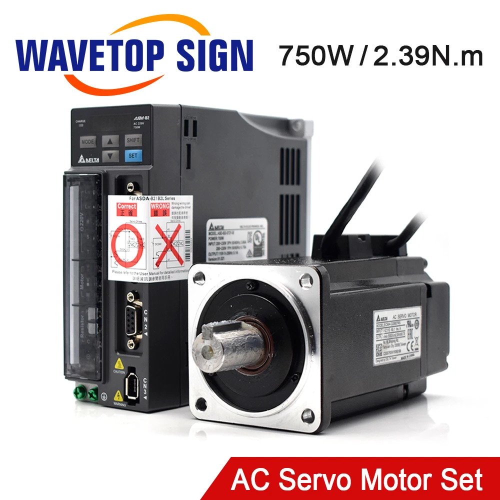 WaveTopSign Stock Delta B2 750W AC Servo Motor Kits 2.4N.m 3000RPM ASD-B2-0721-B+ECMA-C20807RS