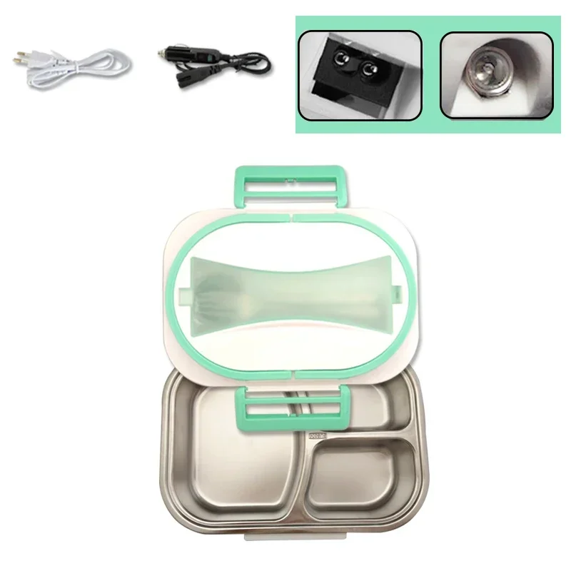 2 in 1 Dual Use 12V 220V 304 Stainless Steel Electric Lunch Box Food Heating Warmer Container Home Car Heater Portable Bento Box