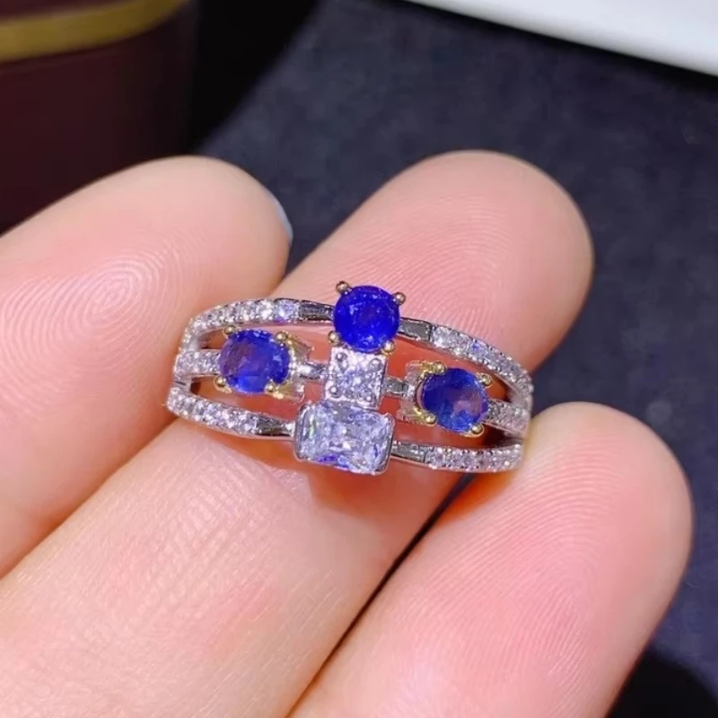 

925 pure silver Chinese style natural sapphire women's luxury fashion two color adjustable gem ring fine jewelry support detecti