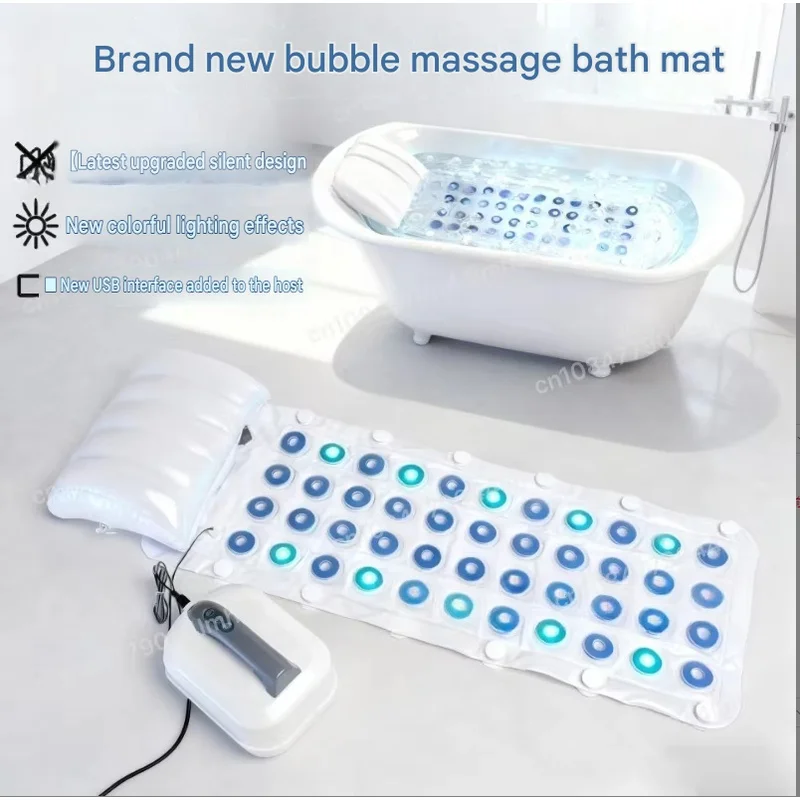 Light Bubble Bath Mat Quiet SPA Water Jet Massager 6 Adjustable Bubble Speeds Remote Controlled Bathtub Relaxation Device