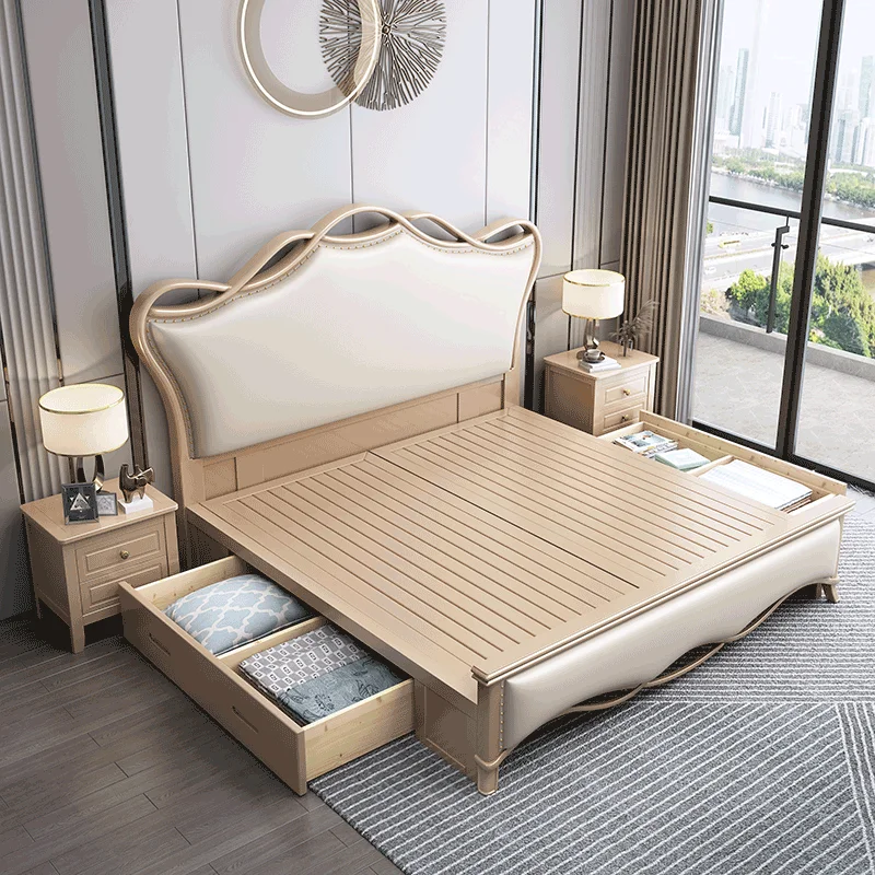 Beauty Design Bed Luxury Bedroom Baby Children Modern Storage Bed Nordic European Simple Sleeping Wooden Beliche Home Furniture