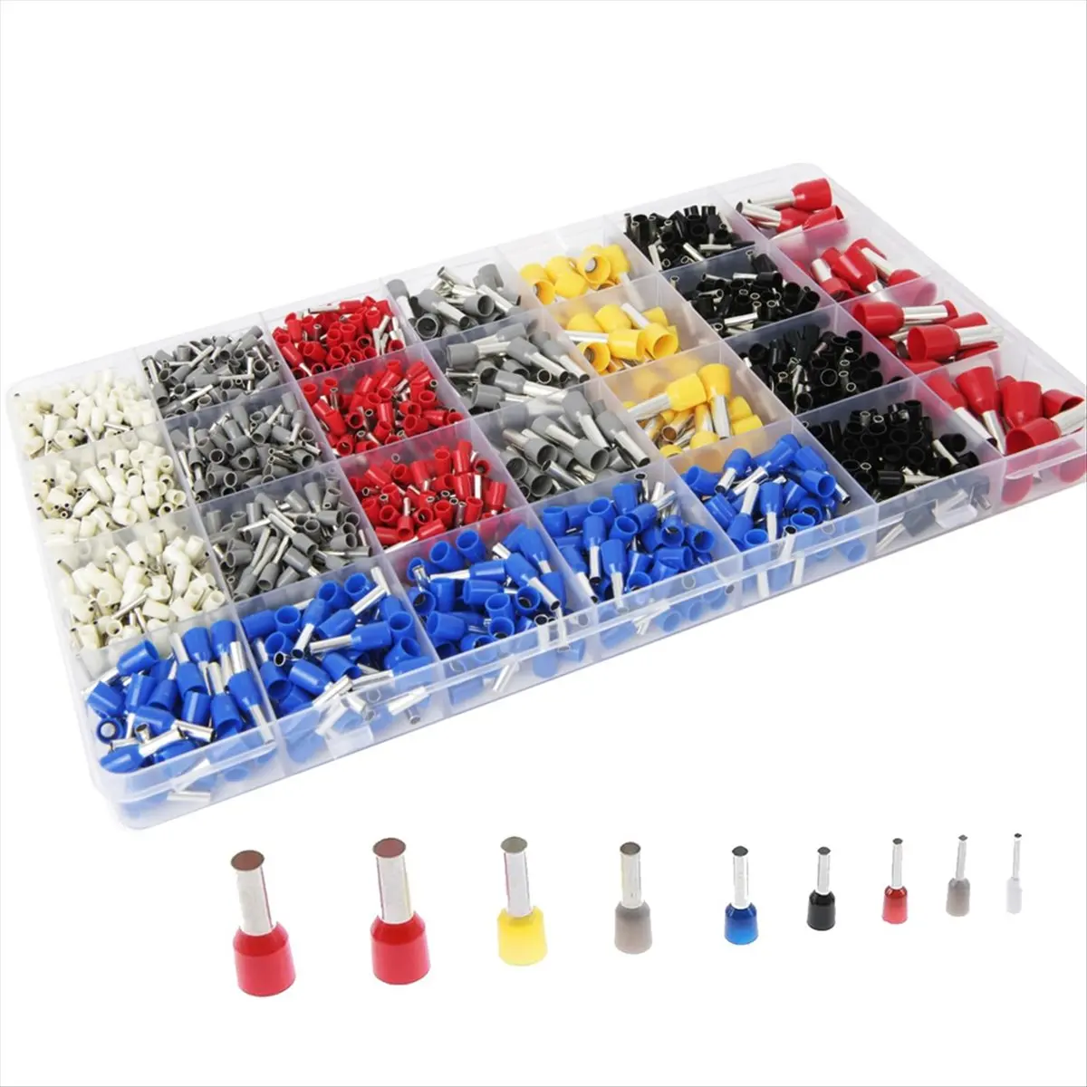 A64K 1400Pcs Wire Ferrule Connectors Kit 22-8 Gauge Premium Copper Ferrule Terminals Nylon Insulated Pin Cord End Connectors