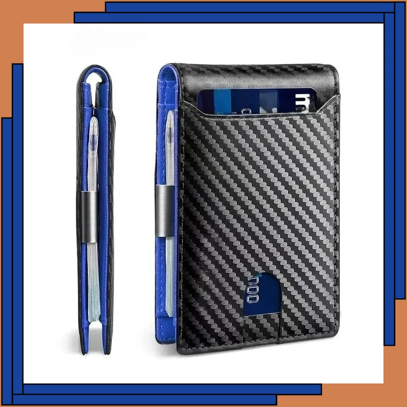 Retro Men RFID Blocking Business Carbon Fiber Pattern Cross-Border Style Card Holder SLE Card Slot Photo Slot Anti-theft Wallet